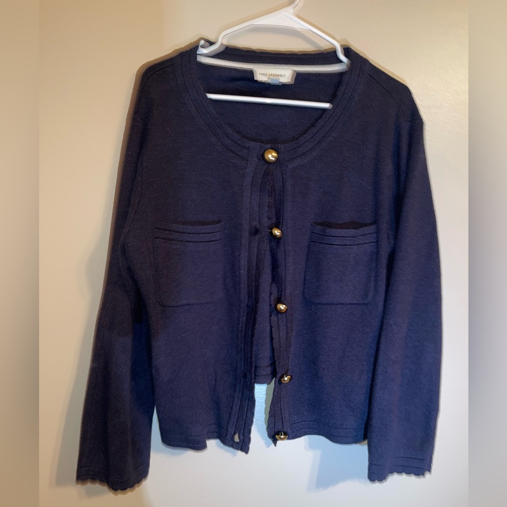 Navy Button-Front Pocket Cardigan